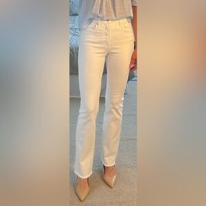 Veronica Beard Cameron Boot Cut High Rise Raw Hem White Jeans Size 26